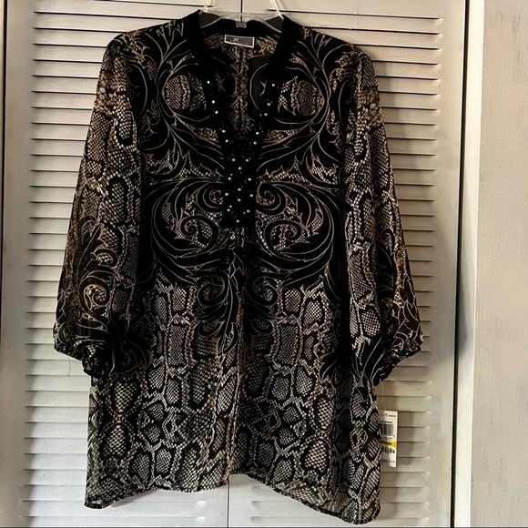 JM collection Luxe Baroque sheer top - Picture 1 of 7